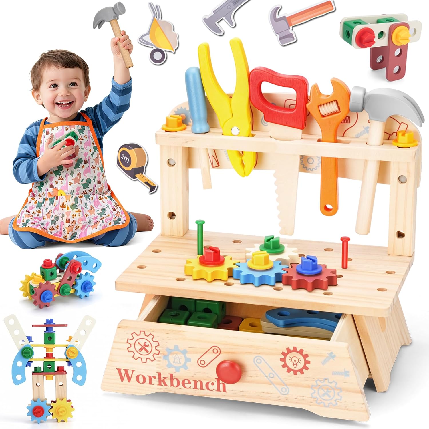 Gardening Tools Toddler - Drewniana warsztatka narzędziowa dla dzieci, zabawka